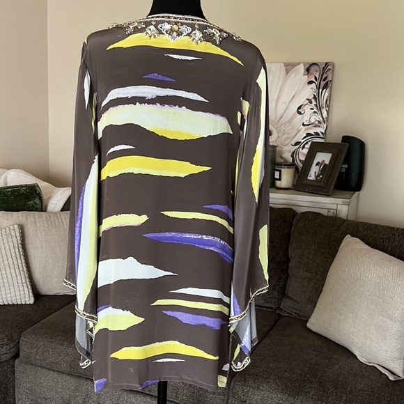 Taj By Sabrina Crippa Silk Beaded tunic Multi Color Top Size M - Picture 6 of 14